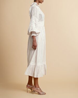 By timo - Cotton Slub Smocking Dress - Beige Stripe