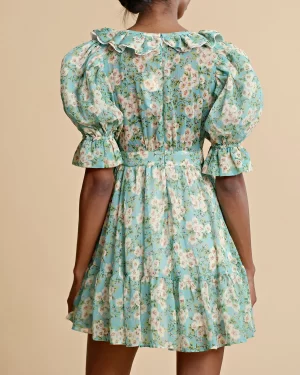 Chiffon Puffed Mini Dress New York Blossom