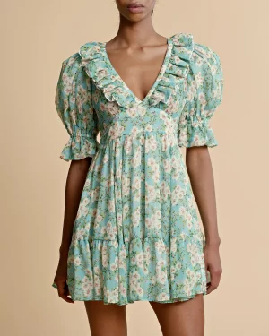 Chiffon Puffed Mini Dress New York Blossom