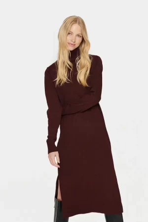 SAINT TROPEZ - MILASZ ROLL NECK LONG DRESS - MØRK BEGUNDER