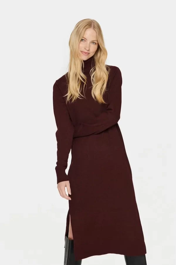 SAINT TROPEZ - MILASZ ROLL NECK LONG DRESS - MØRK BEGUNDER