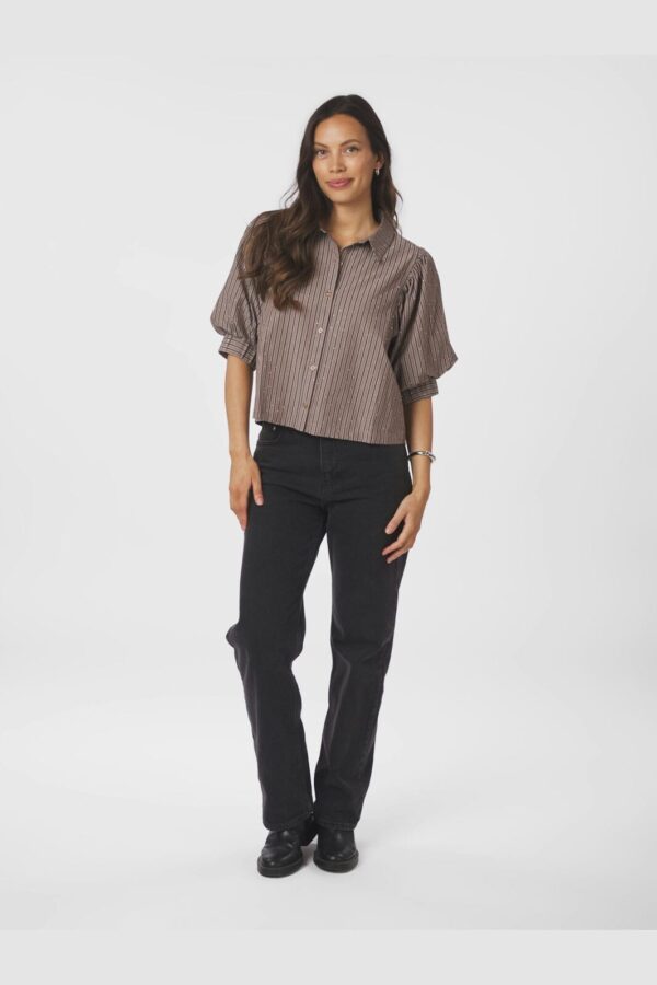 Neo Noir - Etta Soft Stripe Stone Shirt - Brown - Bilde 6