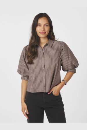 Neo Noir - Etta Soft Stripe Stone Shirt - Brown