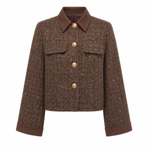 Blazer Denim Collar Short Brun