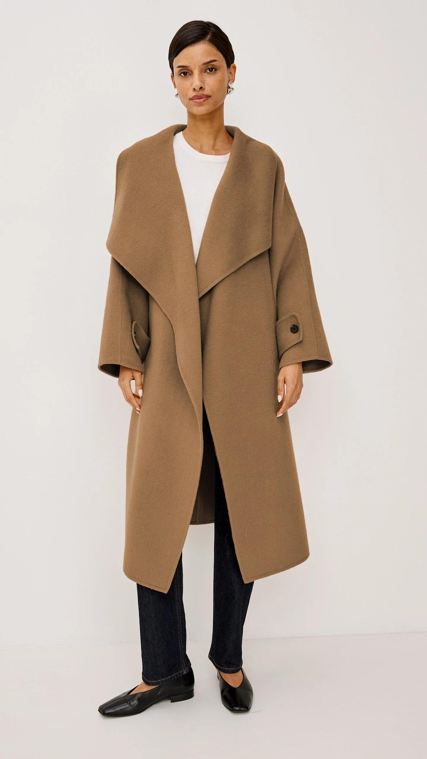 Celeste Belted Wrap Wool Coat Chocolate