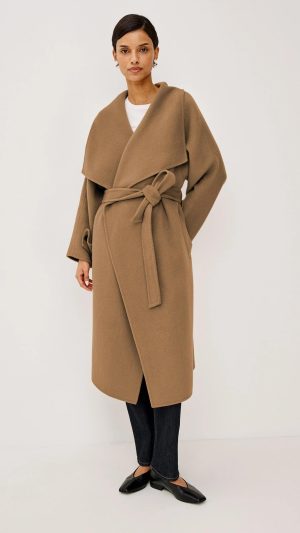 Celeste Belted Wrap Wool Coat Chocolate